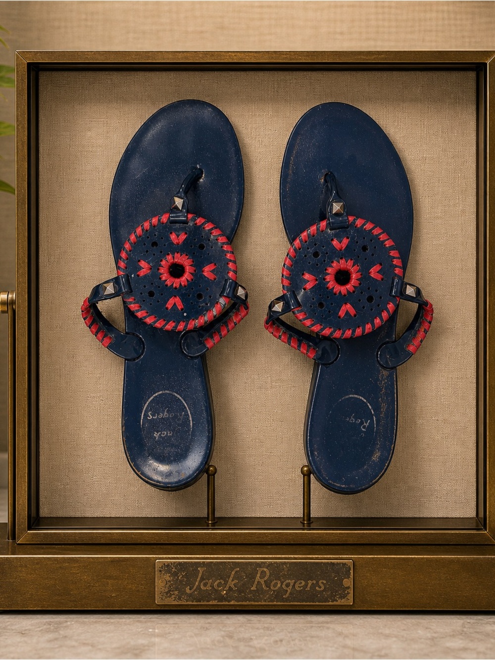 Jack Rogers Navajo Sandals – Navy with Red Whipstitch – Size 9
